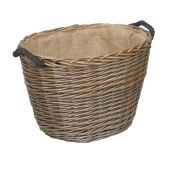 Medium oval log basket with rope handles and hessian lining