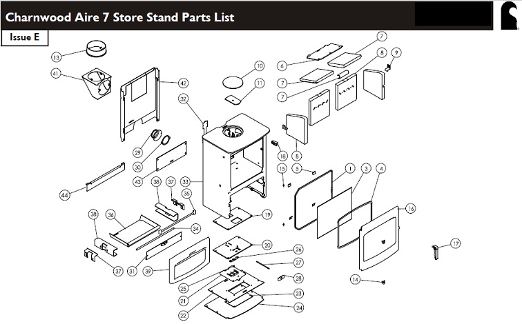 Parts list for Aire 7 Store stand 